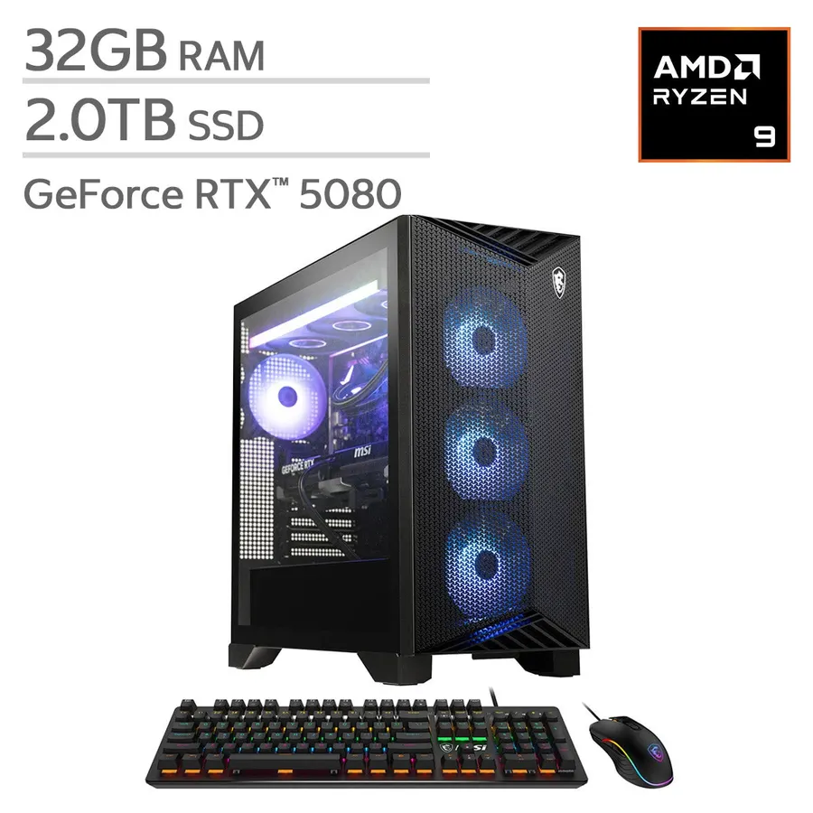 MSI Aegis Gaming Desktop - Ryzen 9 9900X, RTX 5080, 32GB RAM, 2TB SSD