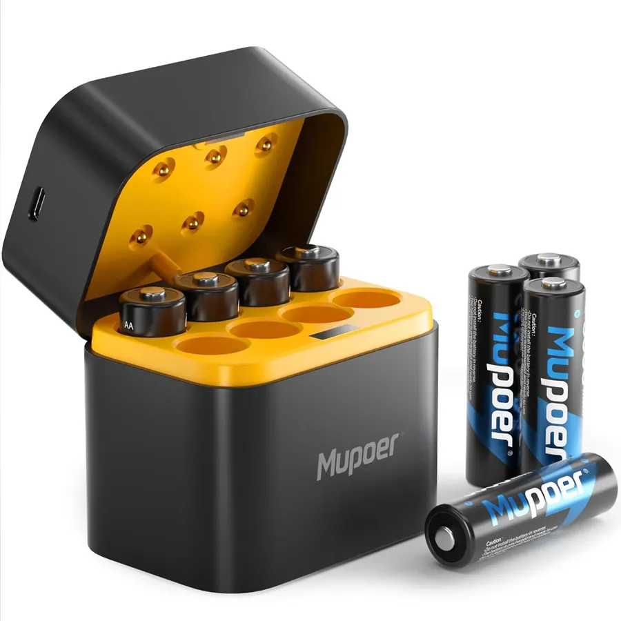 Mupoer Rechargeable AA Lithium Batteries with Charger, 8-Pack 3000mWh