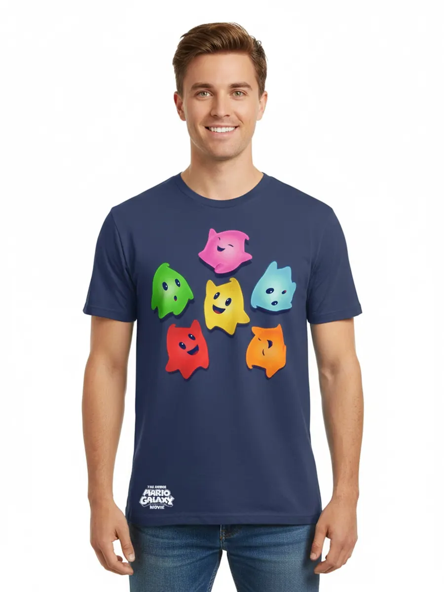 Nintendo Super Mario Men's Graphic Tee, Lumas Around, Navy