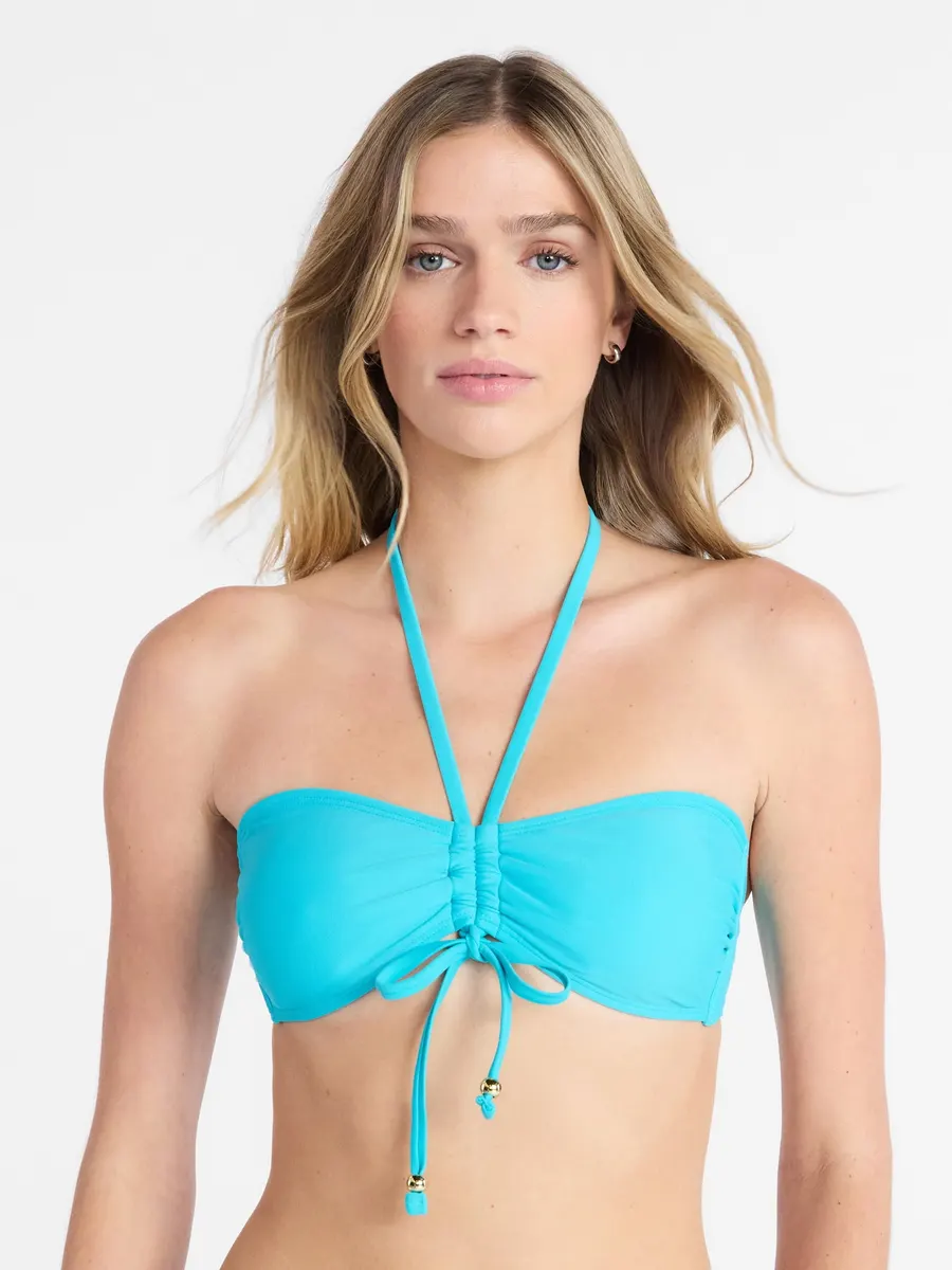 No Boundaries Bandeau Bikini Top, Women's XXS-XXL, Peacock Plume