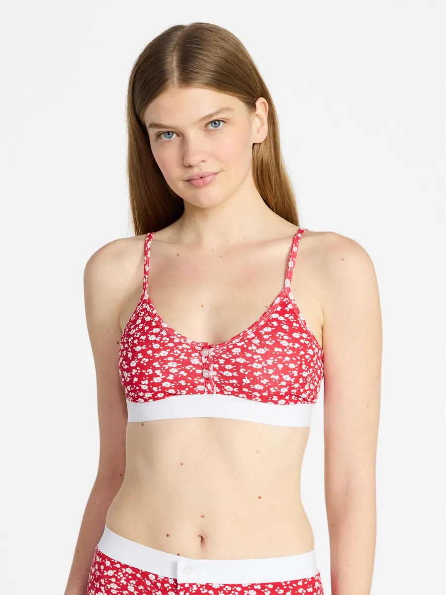 No Boundaries Women's Cotton Jersey Triangle Bralette w/ Buttons