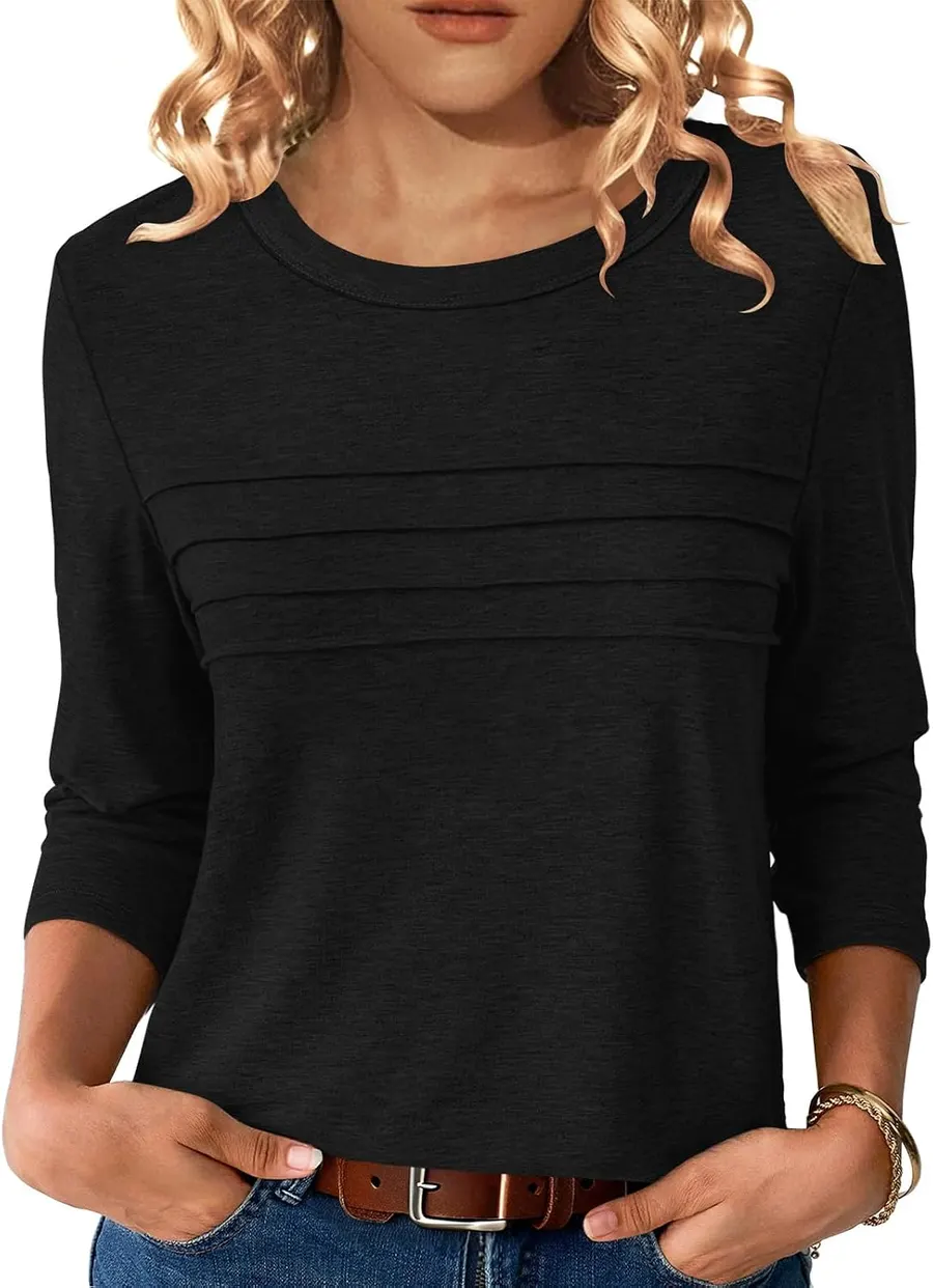 NORACORA Women's 3/4 Sleeve Pleated Tunic Top
