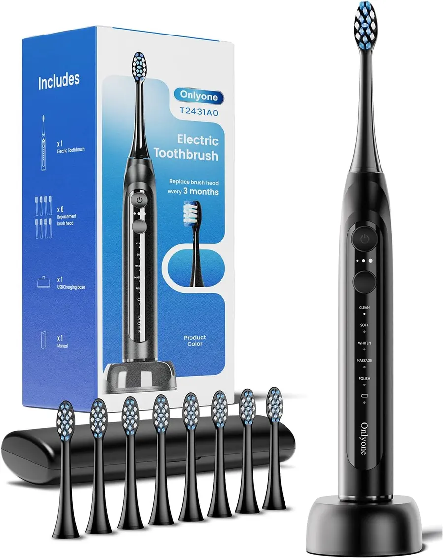 Onlyone Rechargeable Electric Toothbrush with 8 Brush Heads