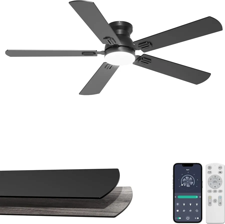 Phylluz 52'' Flush Mount Ceiling Fan with Lights, Black
