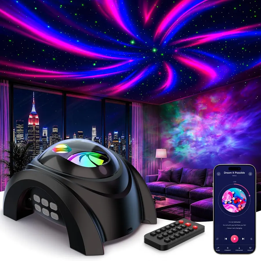 Rossetta Dual Lens Galaxy Star Projector with Bluetooth Speaker & White Noise