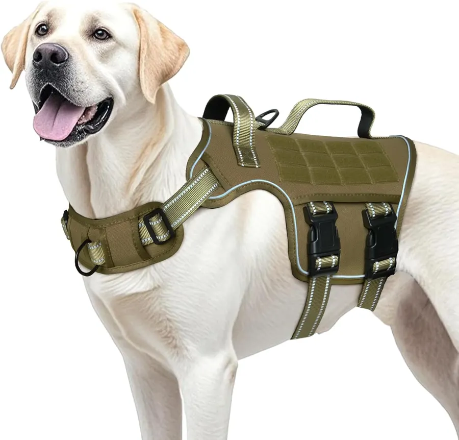 RunFido No-Pull Tactical Dog Harness, Large, Khaki