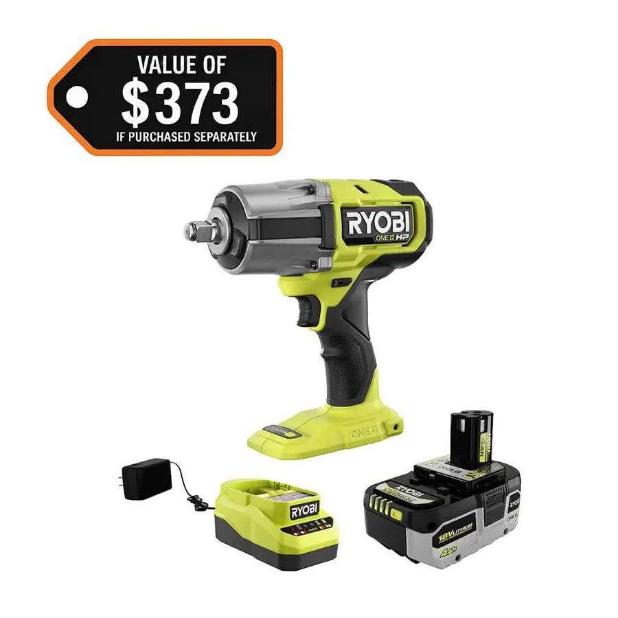 RYOBI ONE+ 18V Brushless 1/2 in. High Torque Impact Wrench Kit with 4.0 Ah Battery and Charger