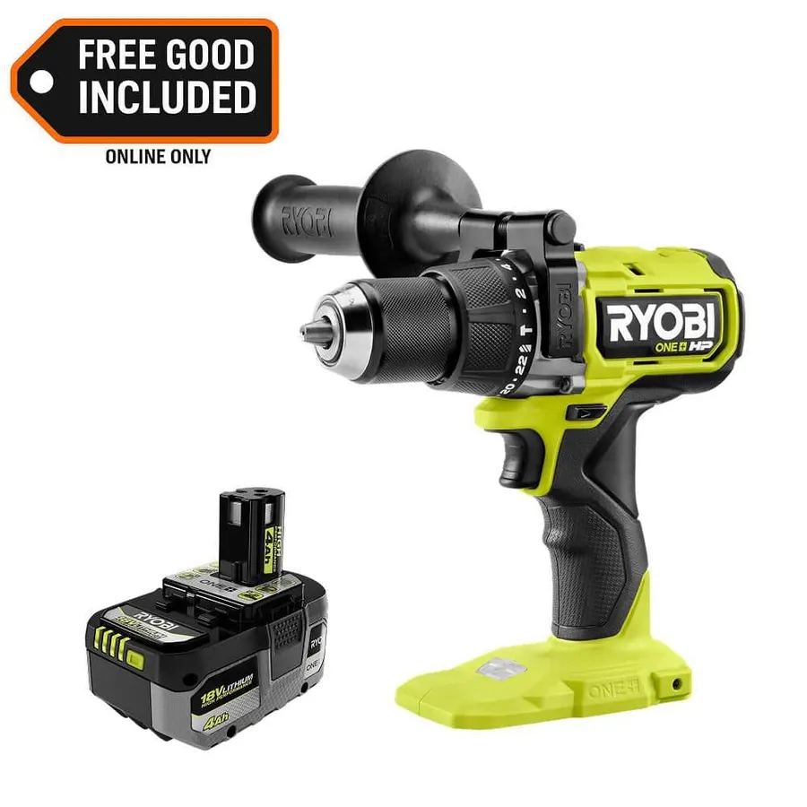 RYOBI ONE+ HP 18V Brushless Hammer Drill with 4.0 Ah HIGH PERFORMANCE Battery