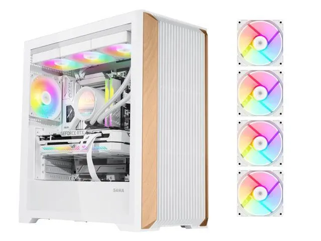 SAMA Z60 White Genuine Walnut Wood ATX Mid Tower PC Case