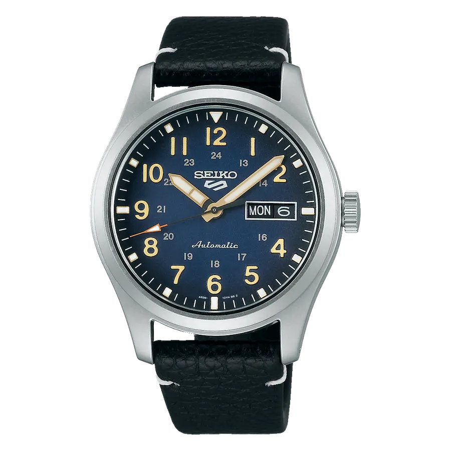 Seiko 5 Sports Field Series SRPG39K1 Blue Dial Black Leather Strap 39.4mm