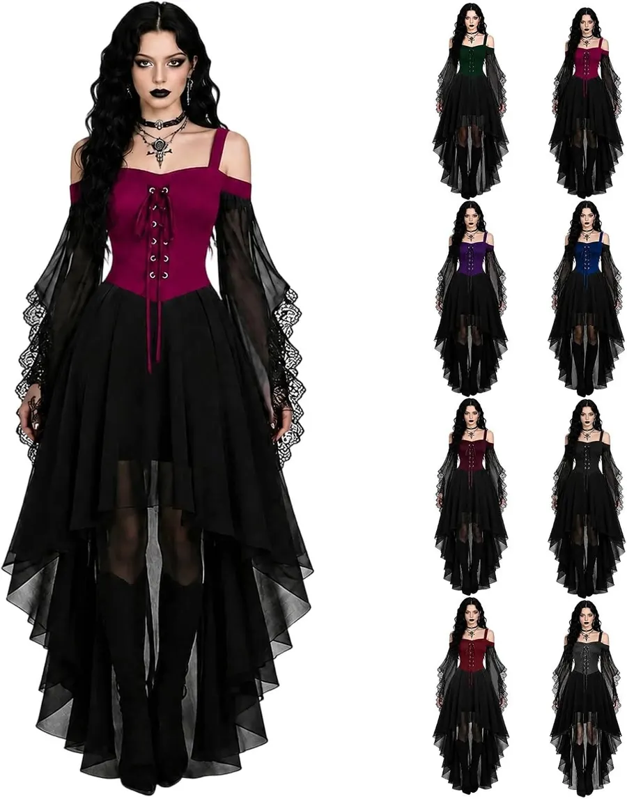 Sfascumop Witch Costume Women Halloween Dress, Red 03, Large