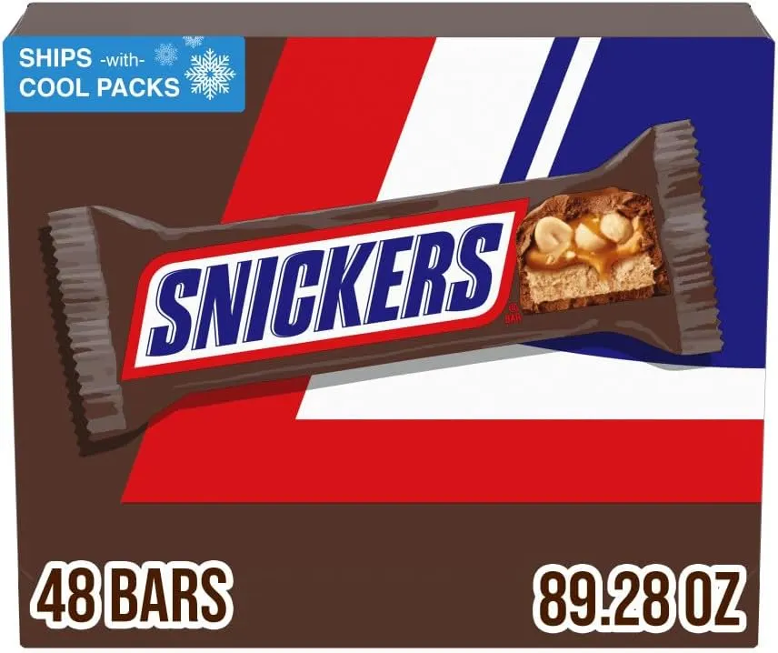 SNICKERS Milk Chocolate Full Size Candy Bars, Pack of 48