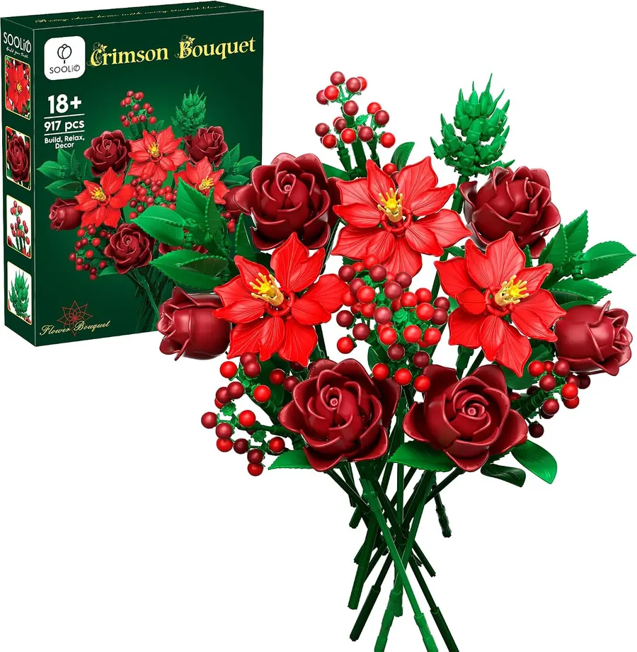 SOOLIO Rose Flower Bouquet Building Set, 917 PCS