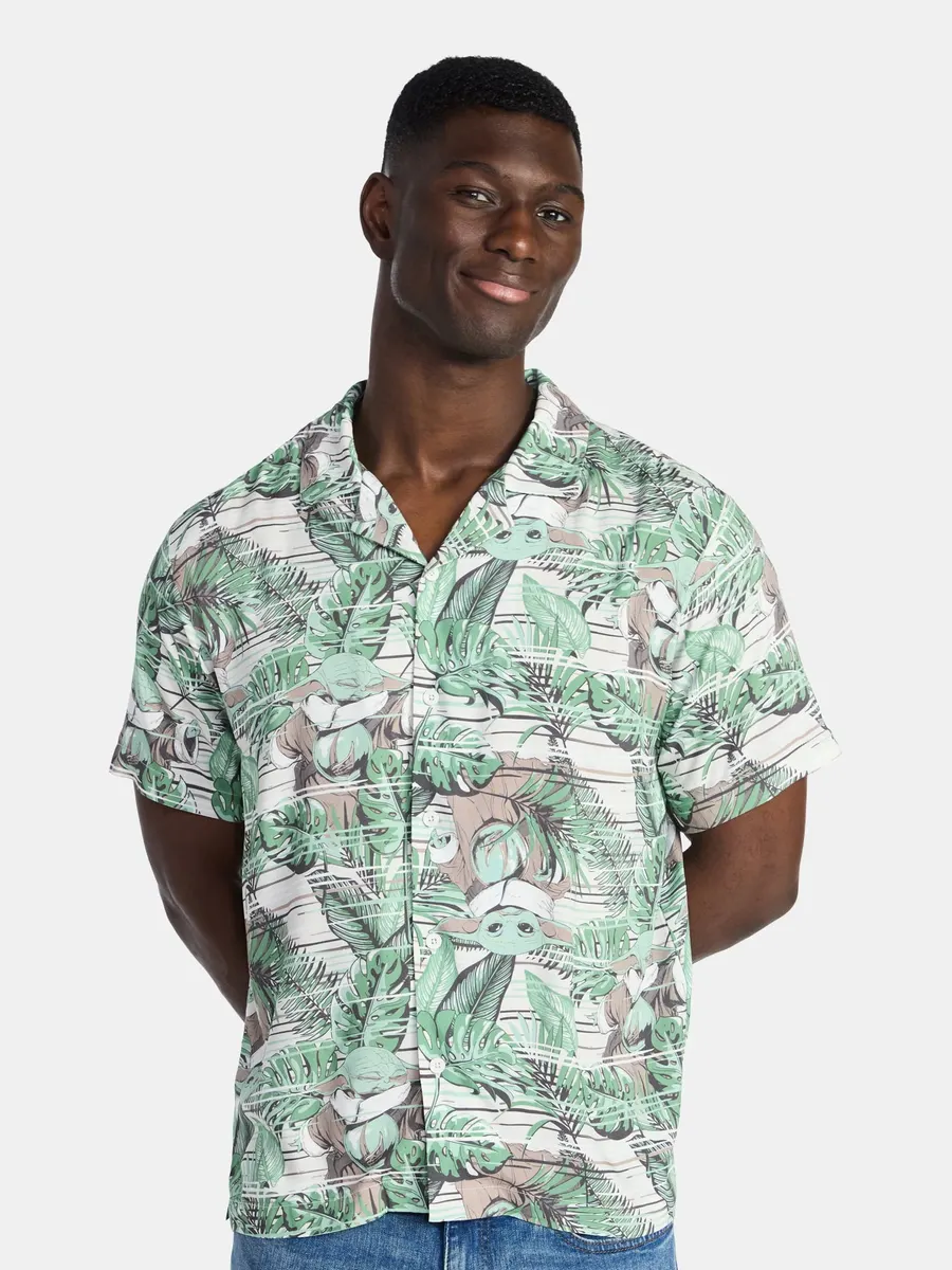 Star Wars Men's The Mandalorian Graphic Button-Up Shirt