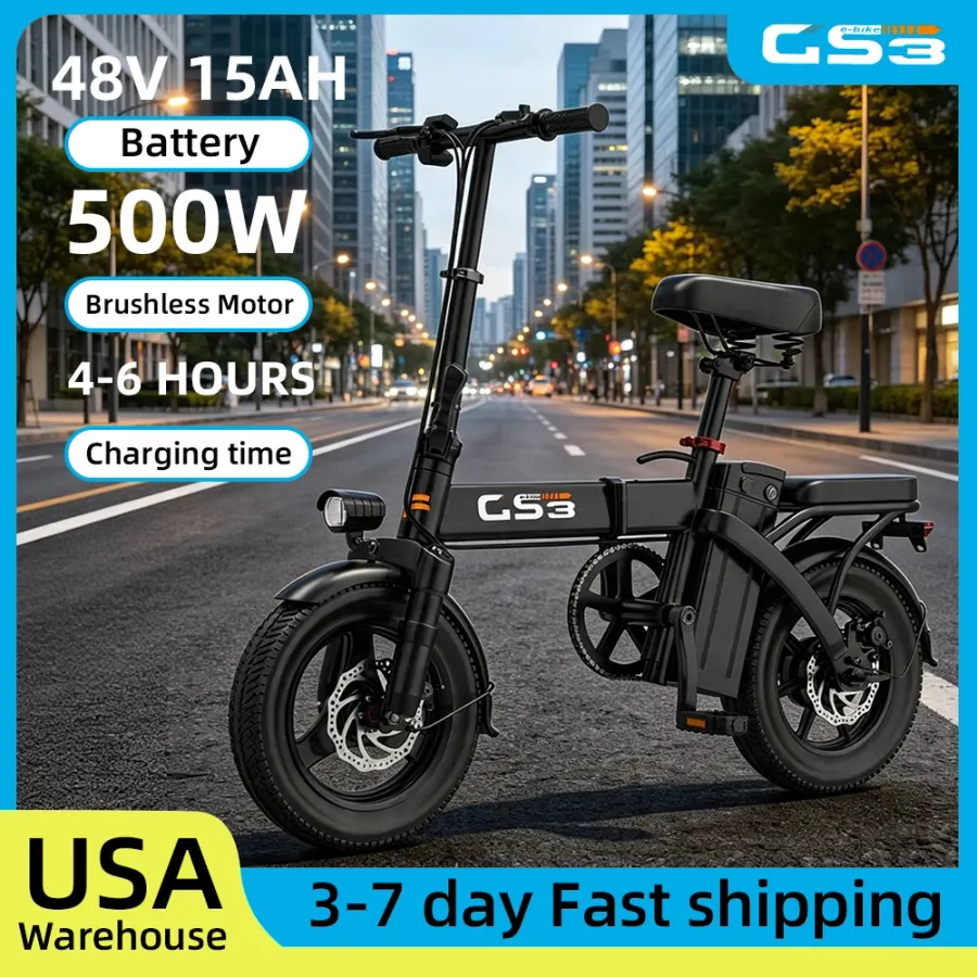 UPlee GS3 14" Folding Electric Bike, 48V 500W, 8Ah Battery