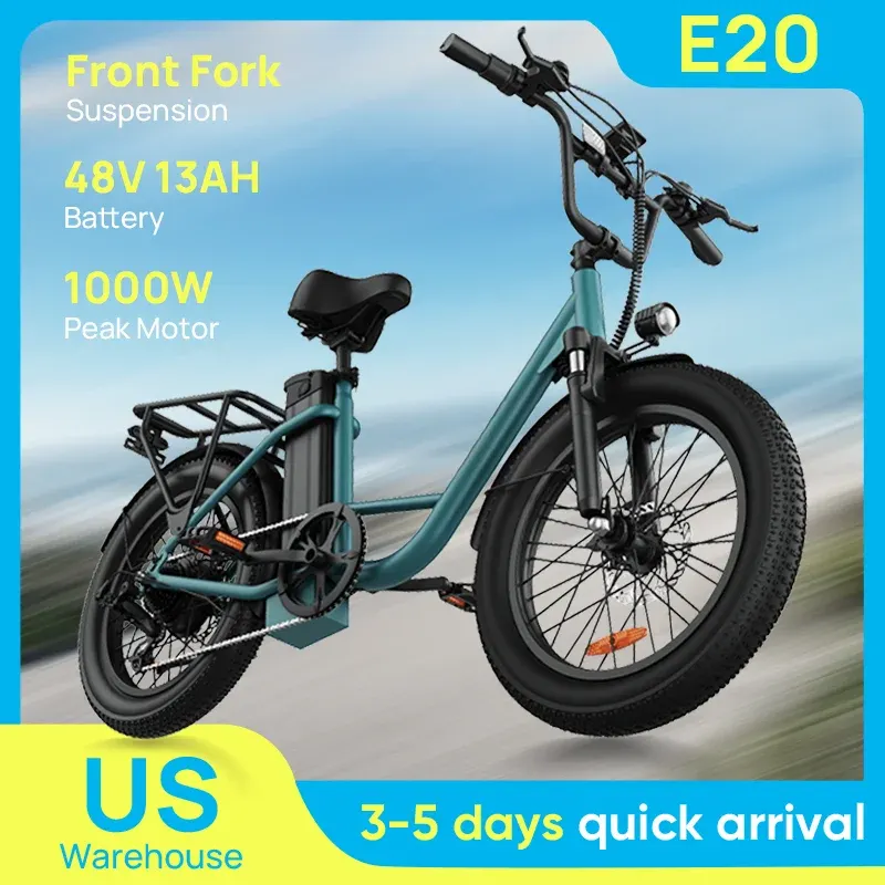 URLIFE E20 Electric Bike, 48V 13Ah Removable Battery, 20"x3" Fat Tire