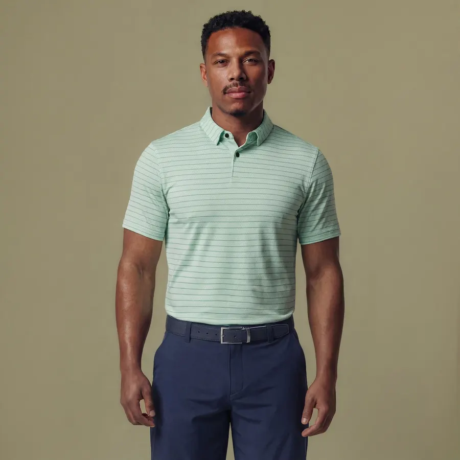 VRST Men's Pivot Stripe Golf Polo, Fern Olive/White