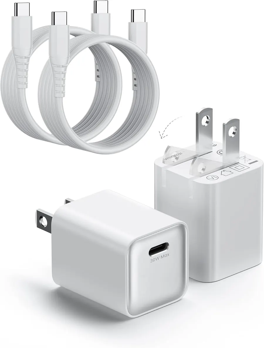wegear 30W USB-C Wall Charger with Cable, White, 2-Pack