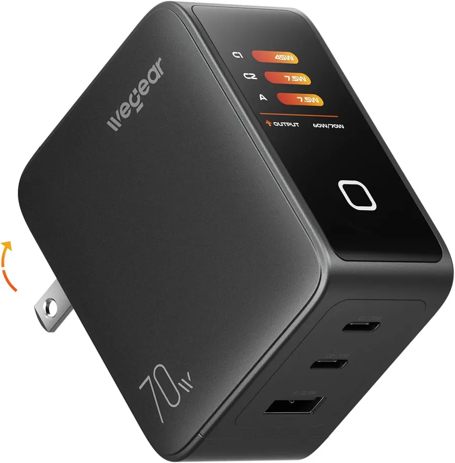 wegear 70W GaN III USB-C Charger Block, 3-Port with Smart Display