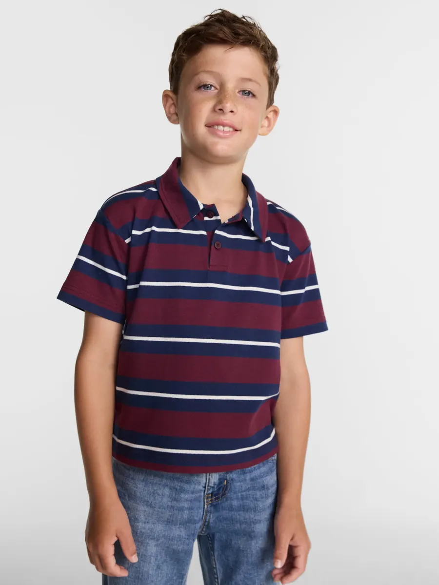 Wonder Nation Boys' Short Sleeve Stripe Pique Knit Polo Shirt