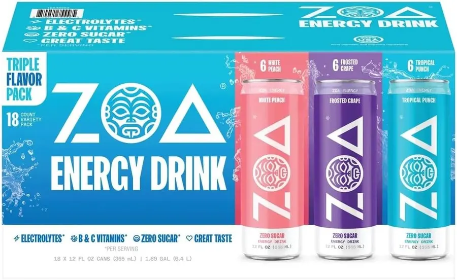 ZOA Zero Sugar Energy Drink Variety Pack, 18 Pack, 12 oz Cans